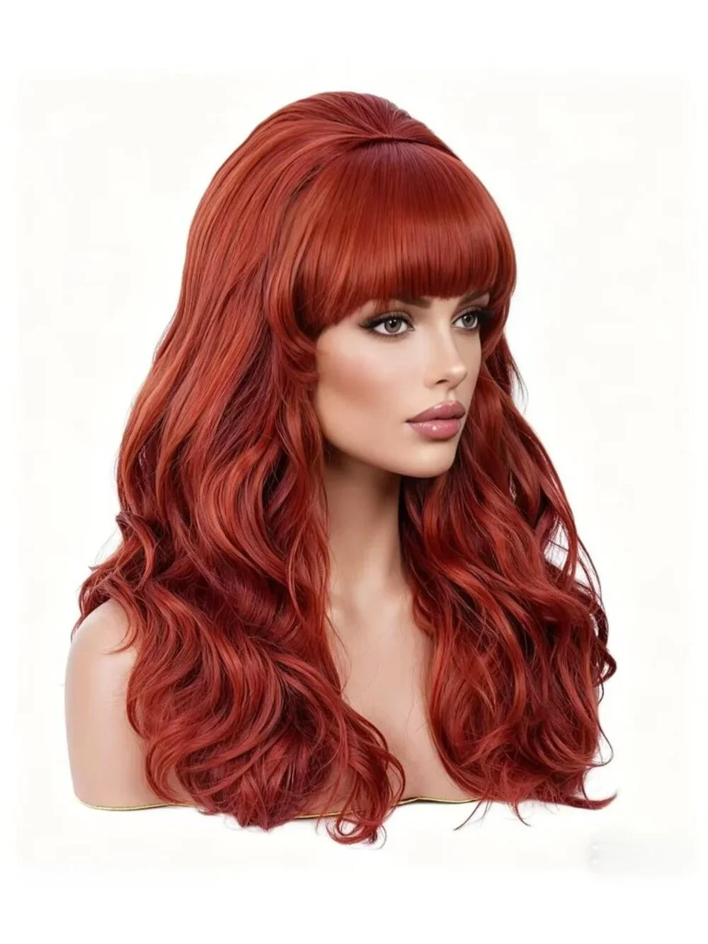 Women's Auburn Heat Resistant Synthetic Fiber Retro Long Wavy Wigs Bangs
